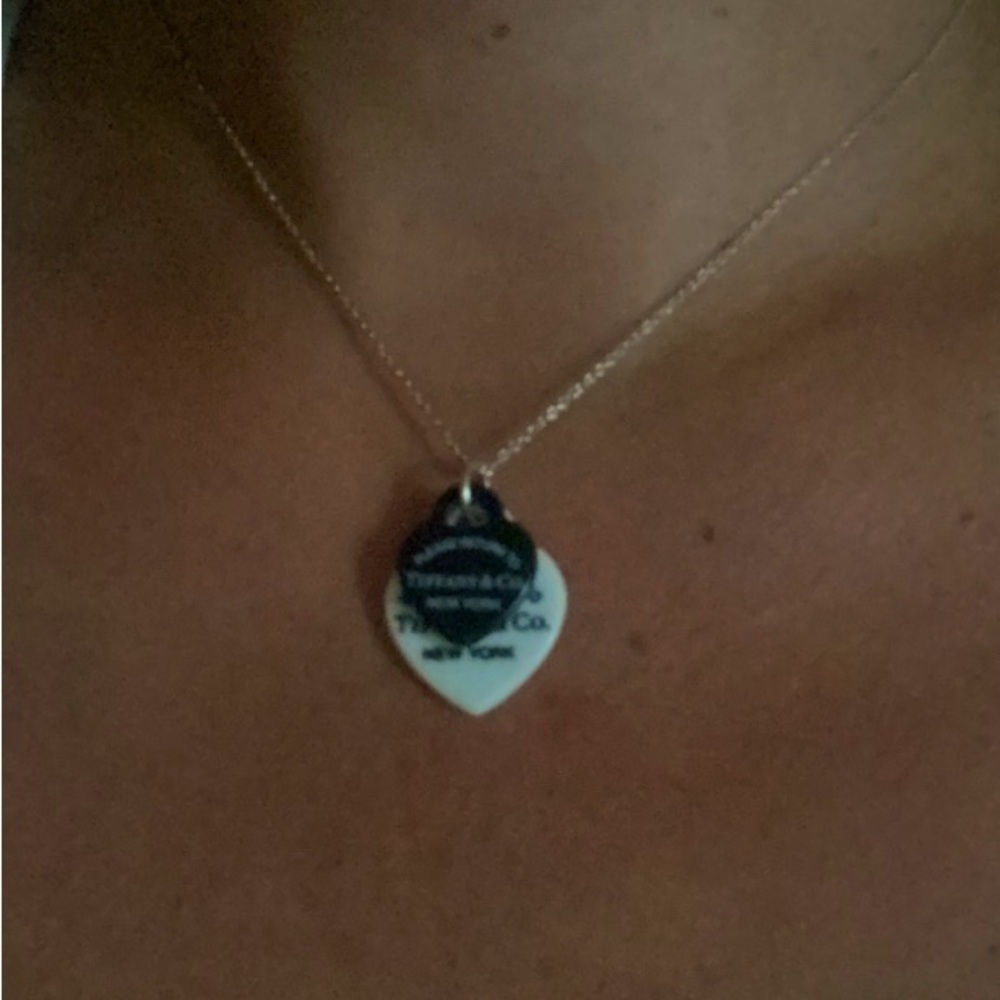 Tiffany & Co Black & White Bone Double Heart Necklace - Picture 2 of 9
